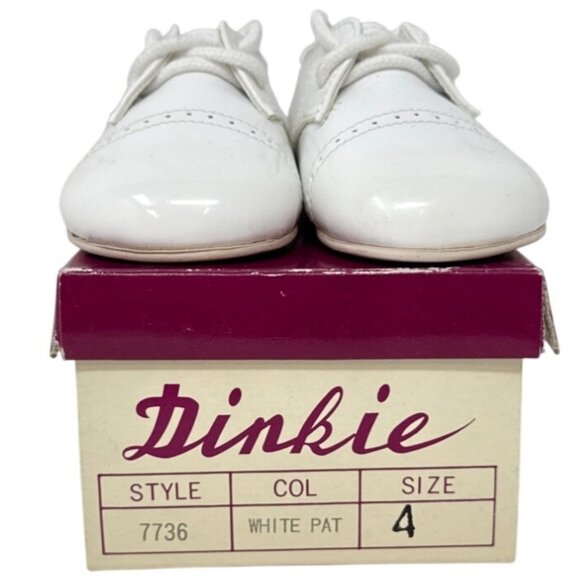 Dinkie Baby White Patent Leather Shoes Size 4 With Box - Picture 2 of 6